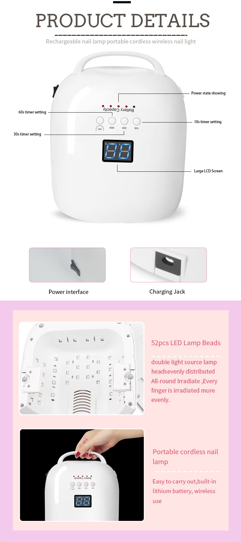 Extra-Large LED Nail Lamp with Removable Bottom Plate