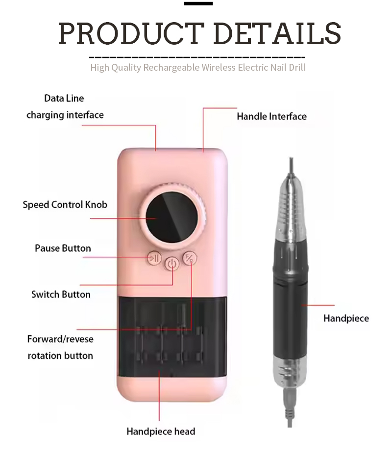 Portable Cordless Nail Drill Mini Travel Lightweight
