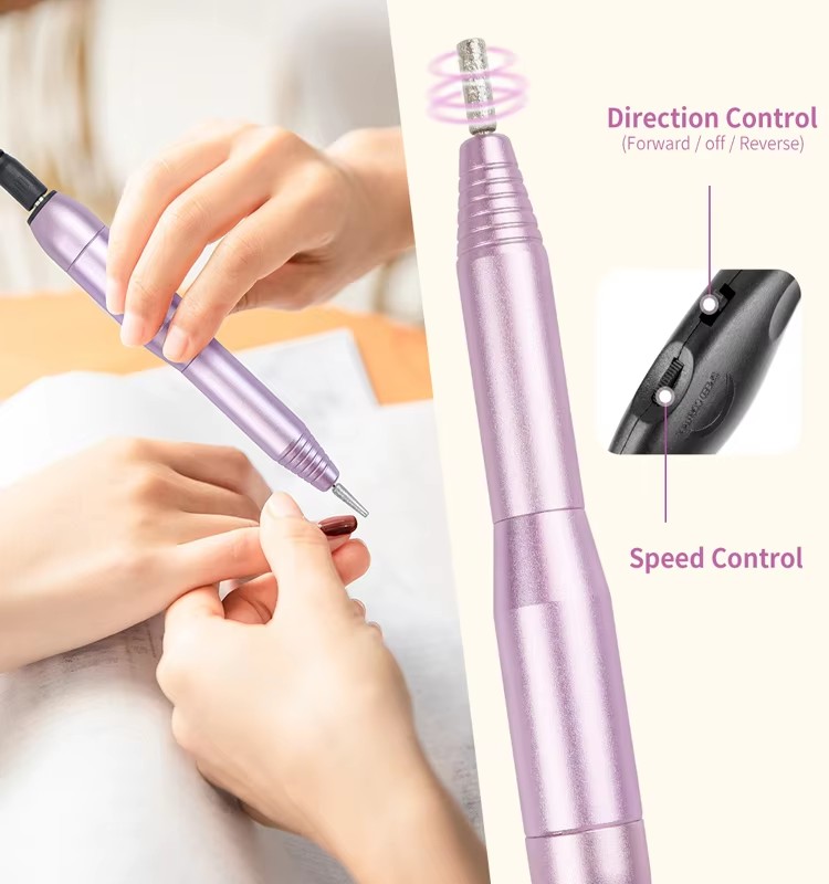 Nail technician using the easy one hand grip nail drill