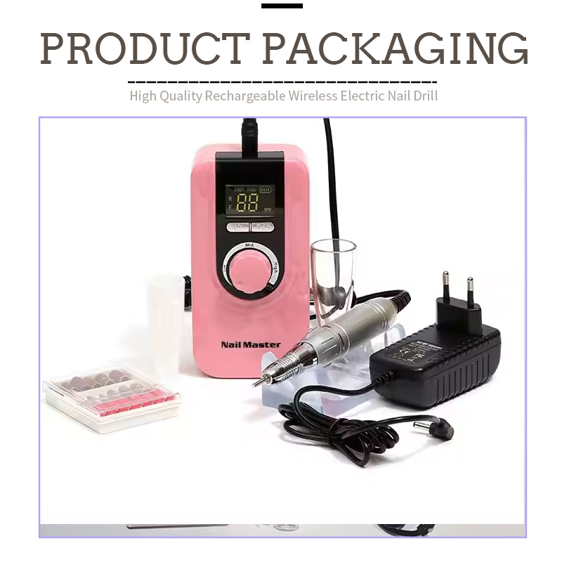 LCD Variable Speed Nail Drill packaging and included accessories