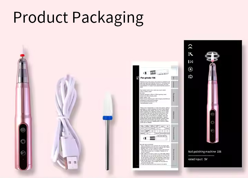 RUINA Nail polishing machine 106 product packaging contents: pen grinder, USB cable, ceramic drill bit, user manual