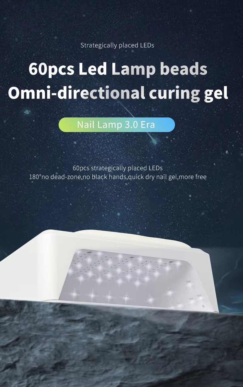 60pcs strategically placed LED lamp beads for omni-directional curing gel
