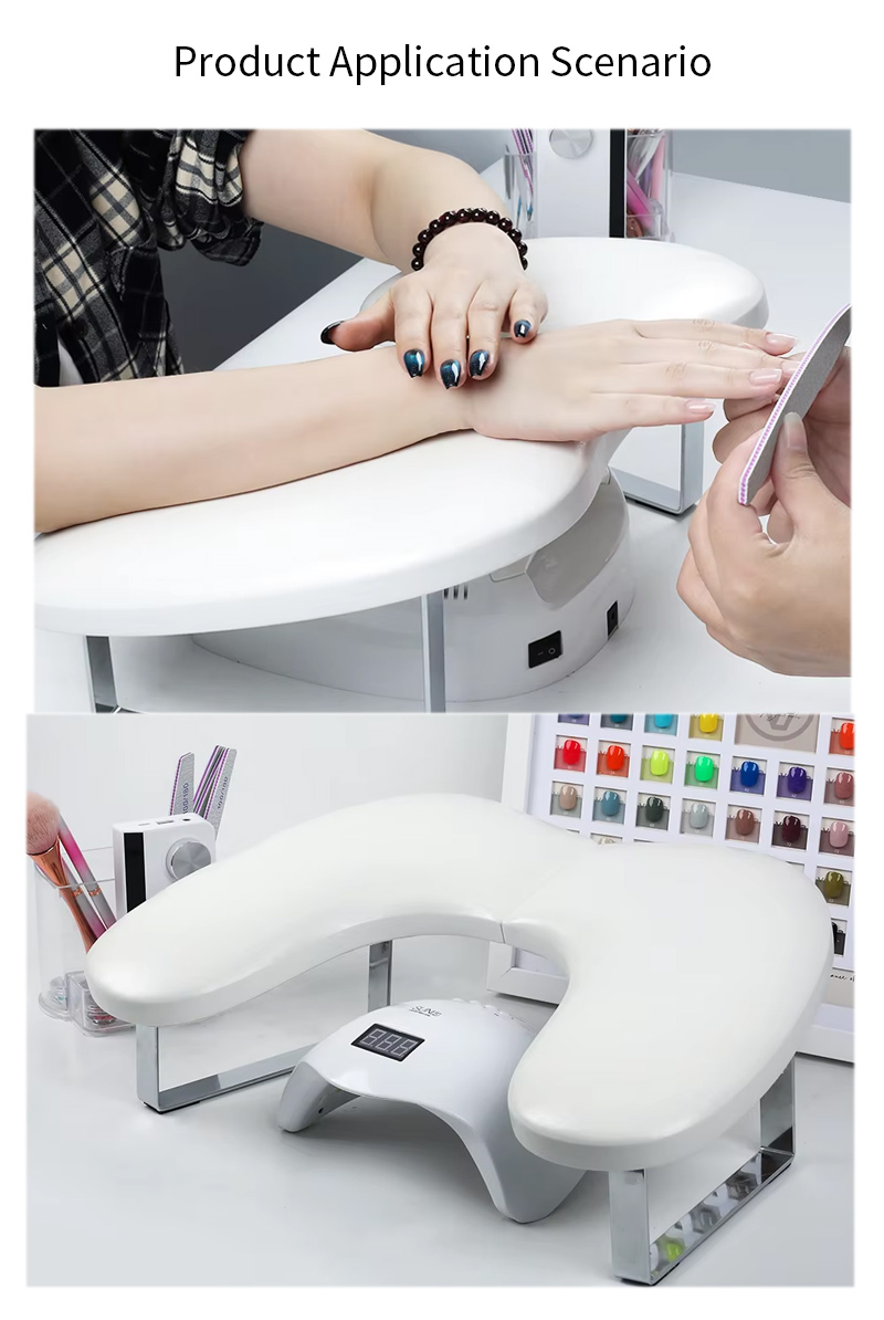 Client hand resting comfortably on the professional nail art hand pillow